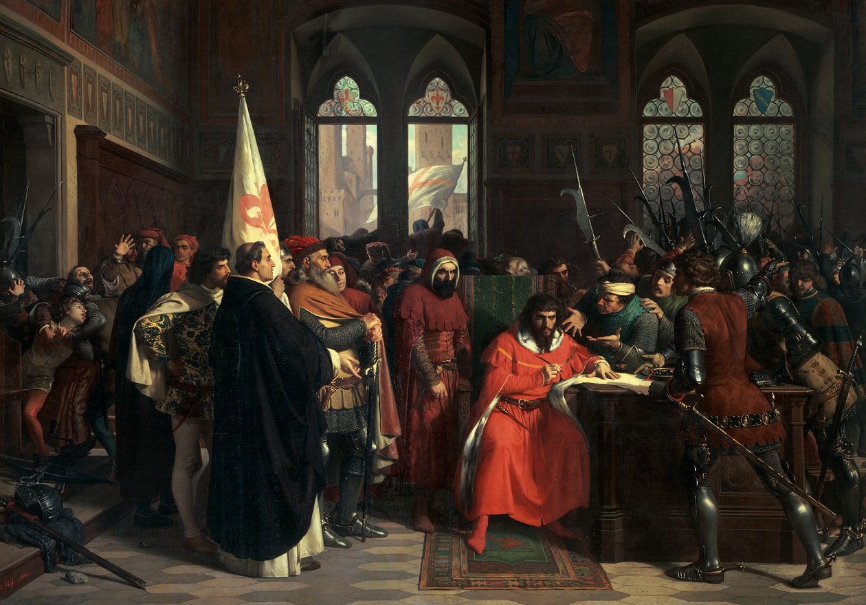 Expulsão de Gautier VI de Brienne, duque de Atenas em 1343 de Stefano Ussi