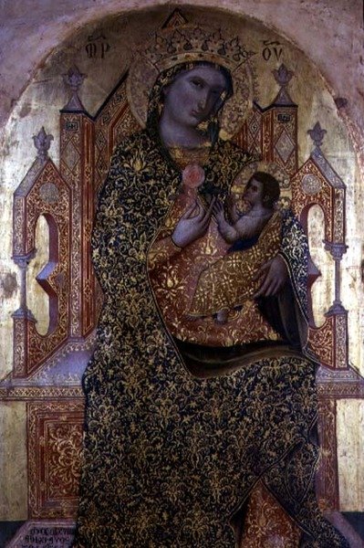 Madonna e Child Enthroned (tempera no painel) de Stefano Veneziano