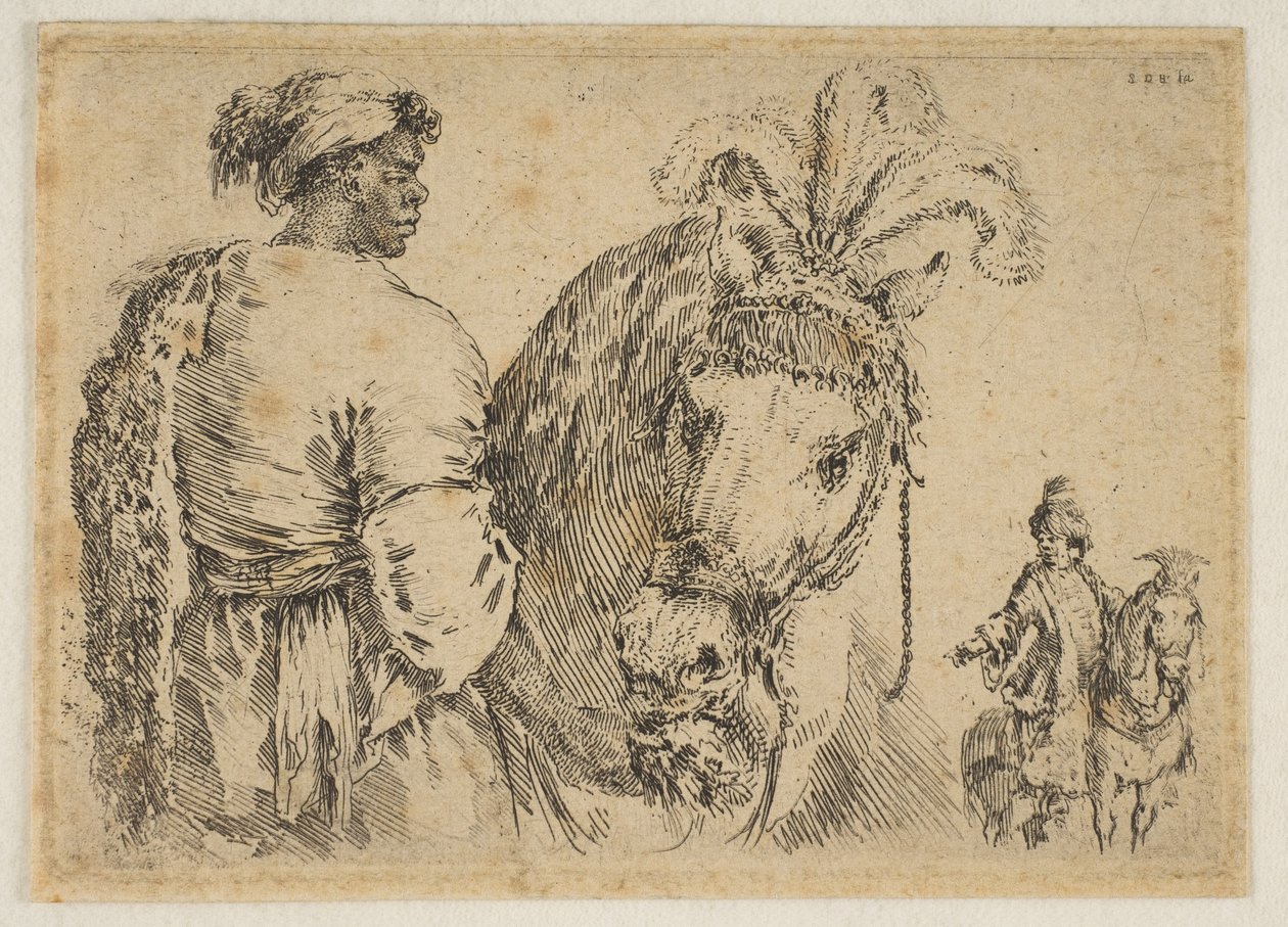 Um homem negro alimentando um cavalo, ca. 1662 de Stefano della Bella