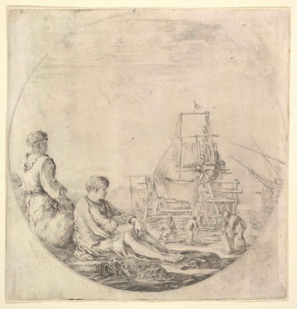 Um marinheiro negro à esquerda, de perfil à direita, um marinheiro branco sentado em ..., ca. 1658-63. de Stefano della Bella