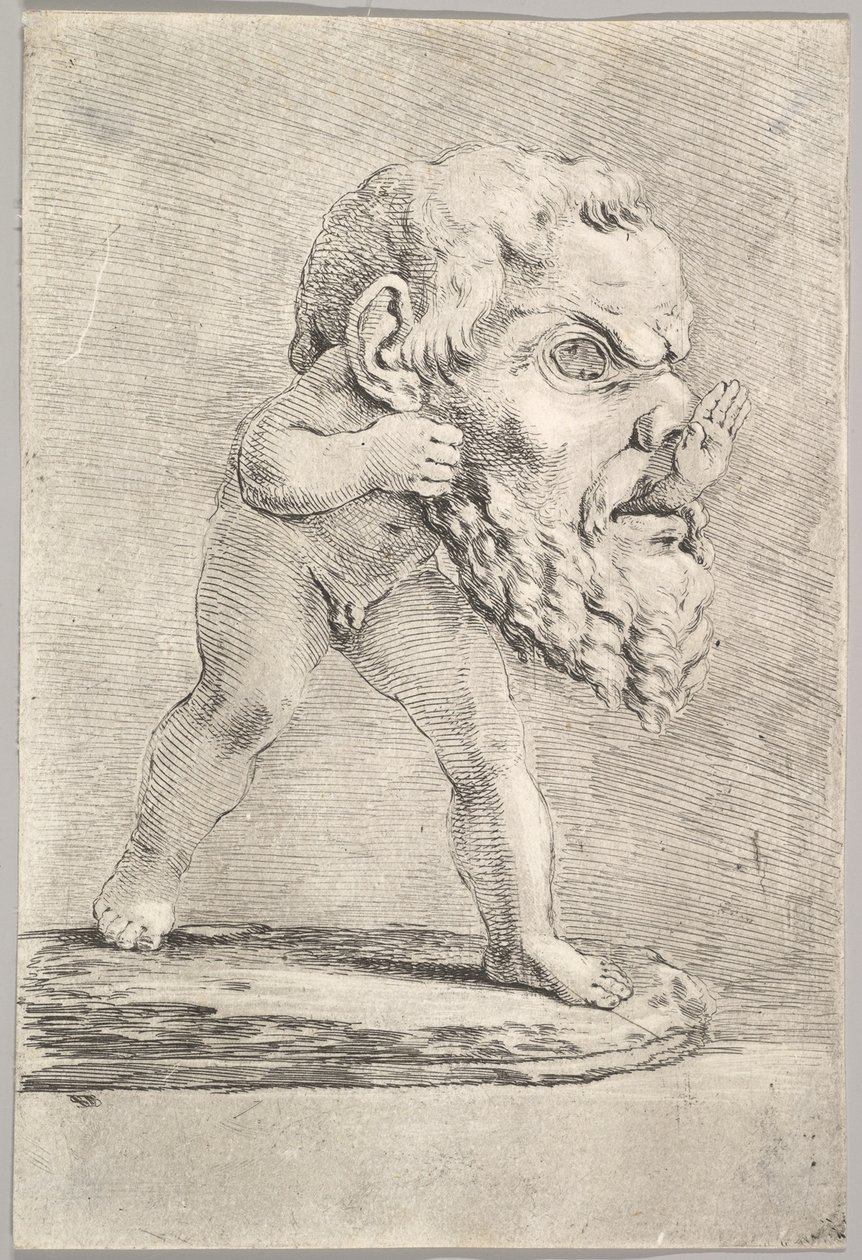 Uma criança usando uma máscara grande e inserindo a mão pela boca, ca. 1660 de Stefano della Bella