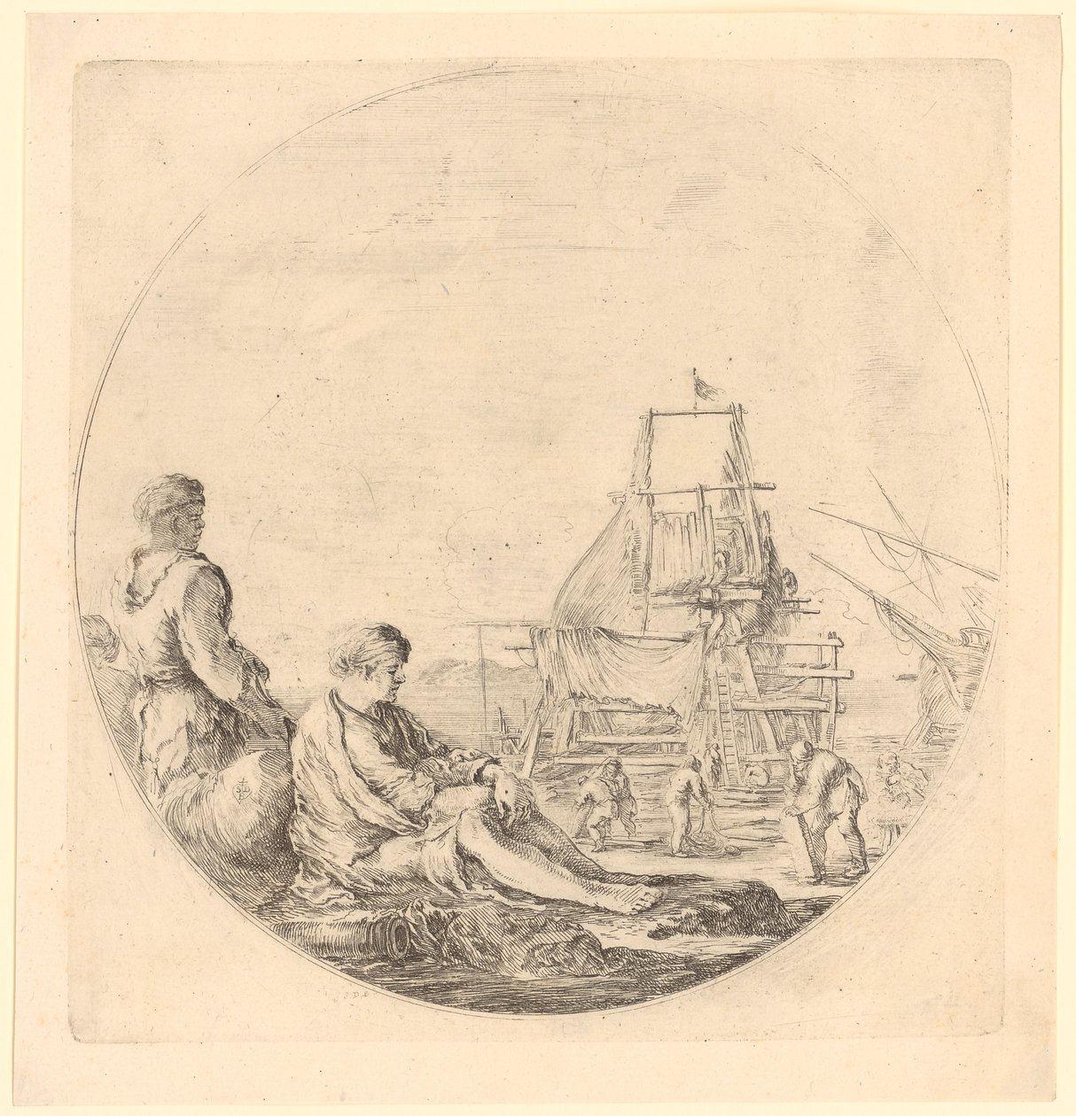 Marinheiro africano e europeu num navio de Stefano della Bella
