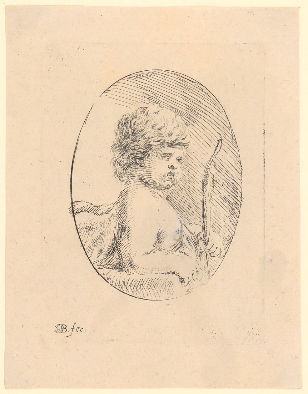 Cupido, busto de perfil para a direita com retrato de três quartos de Stefano della Bella
