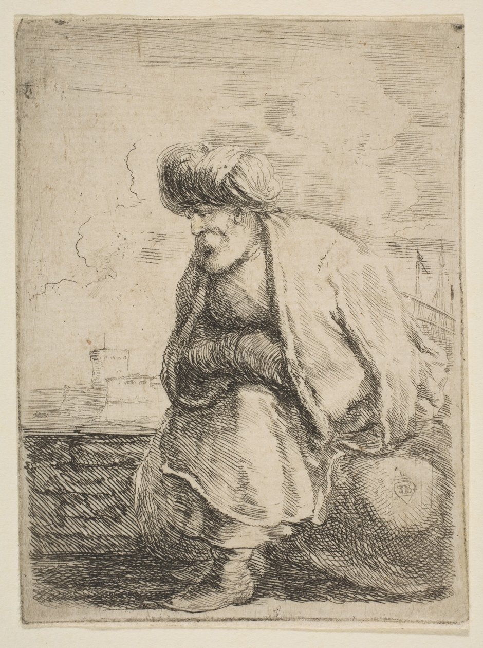 Um velho turco sentado em uma pedra, ca. 1662 de Stefano della Bella