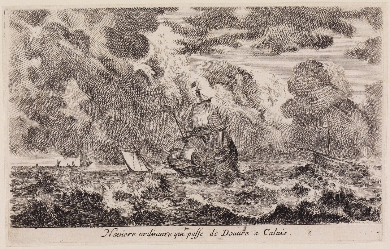 Vistas de portos marítimos (Vues de ports de mer): veleiro a caminho de Calais, partindo de Dover de Stefano della Bella