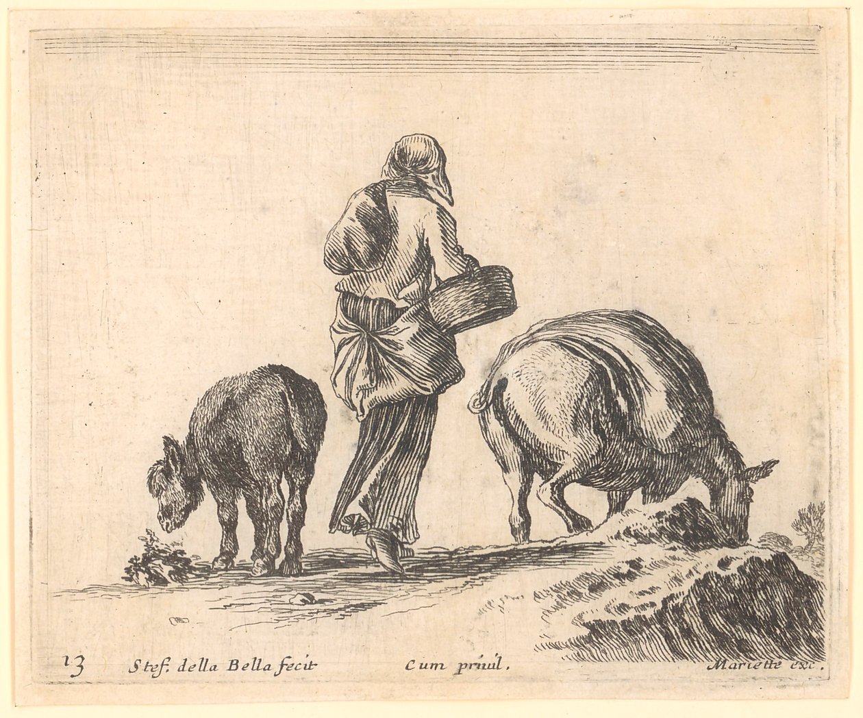 Camponesa com dois burros de Stefano della Bella