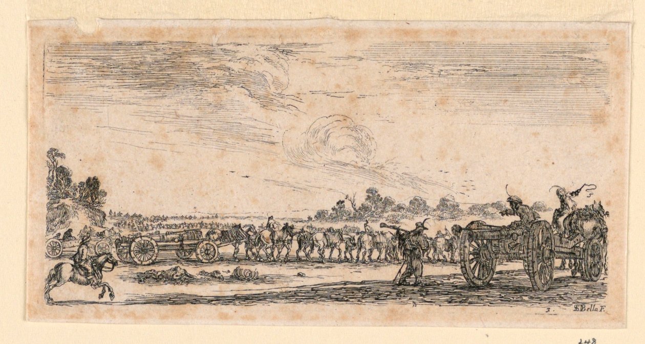 Cena de batalha, de "Designs of Some Troop Conduct, Cannons, and Town Attacks" de Stefano della Bella