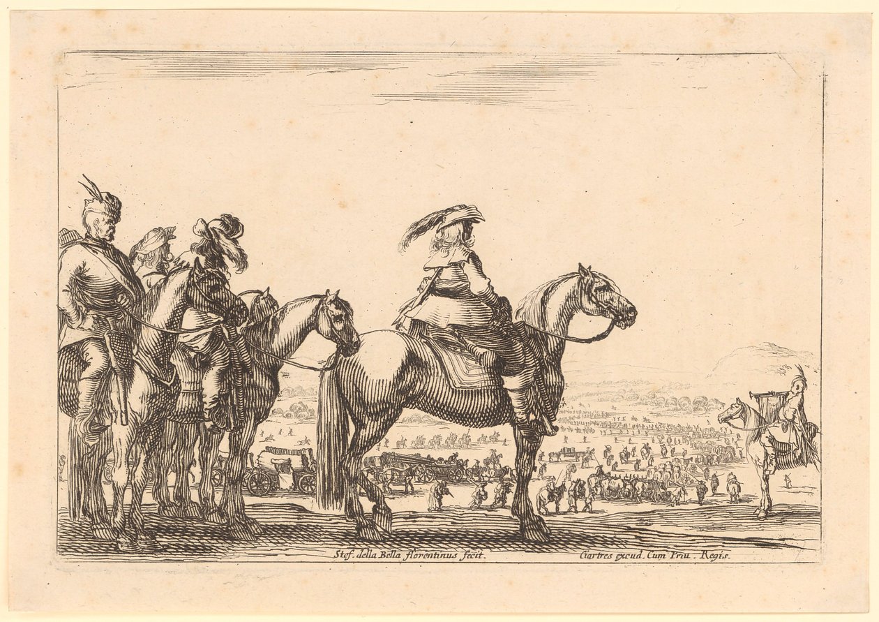 Comandante a cavalo, com a cavalaria atrás dele, folha 3 da série «Figuras diversas» de Stefano della Bella