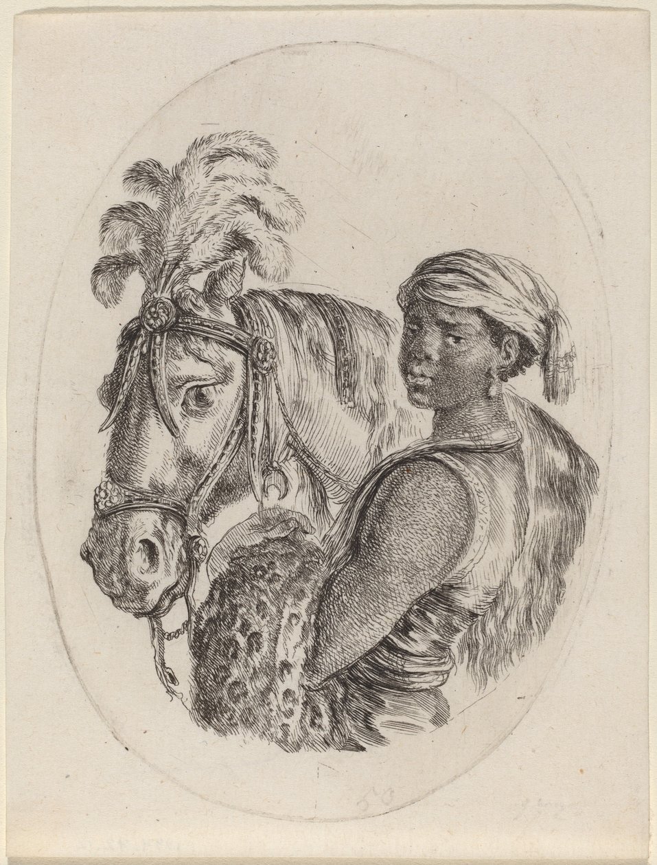 Noivo negro com um cavalo árabe de Stefano della Bella