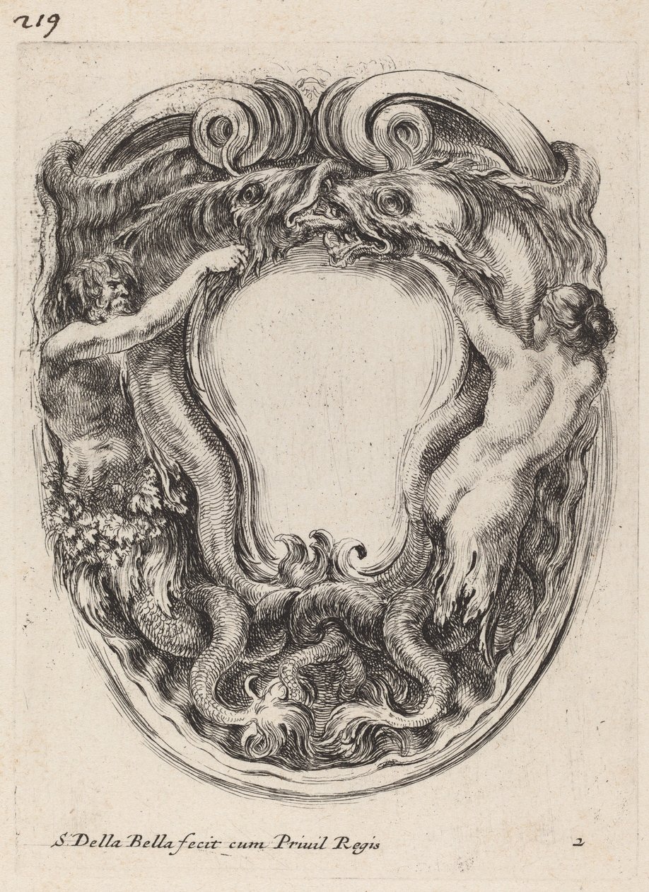 Cartouche apoiado por Triton e Siren de Stefano della Bella