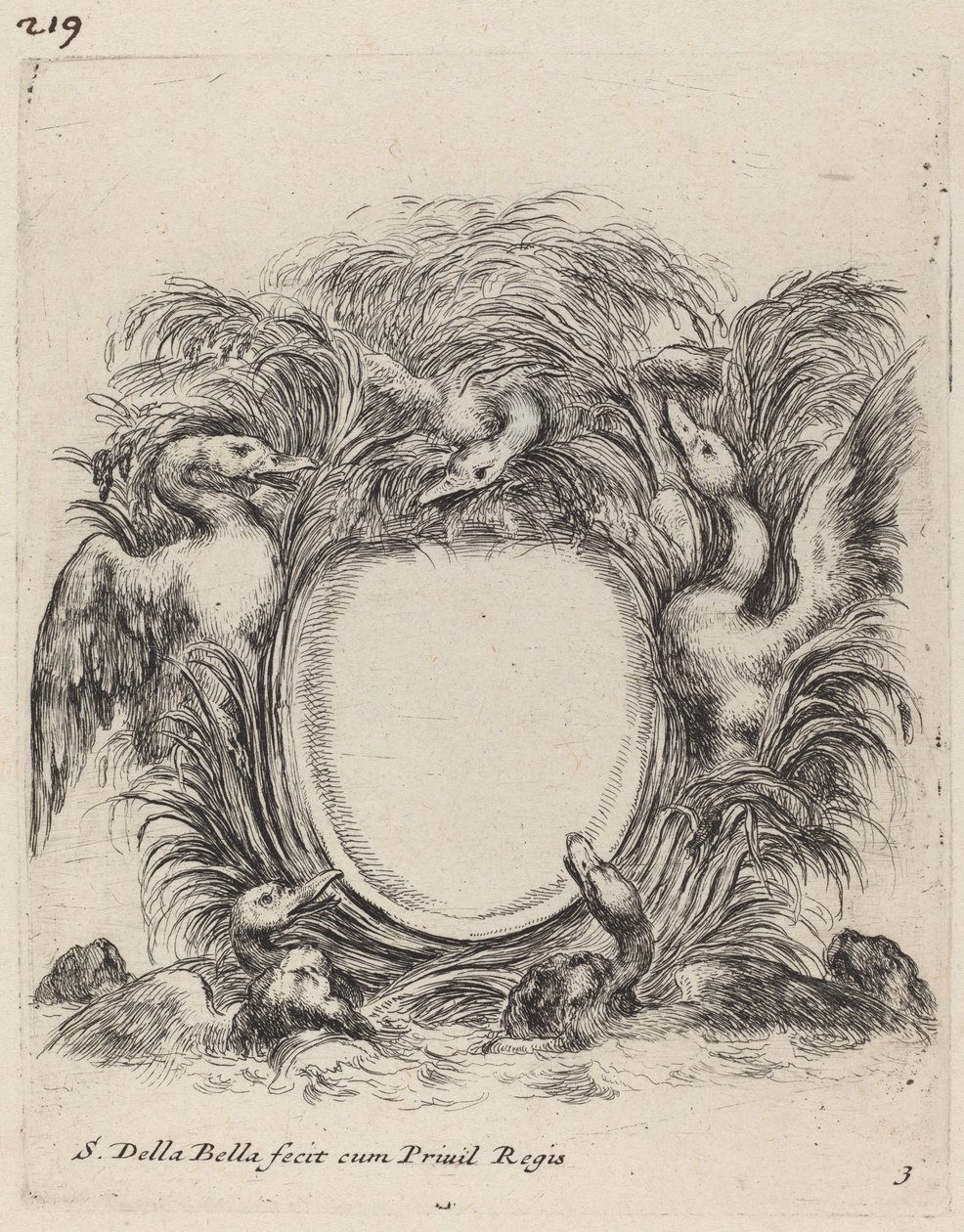 Cartouche com patos e cães de Stefano della Bella