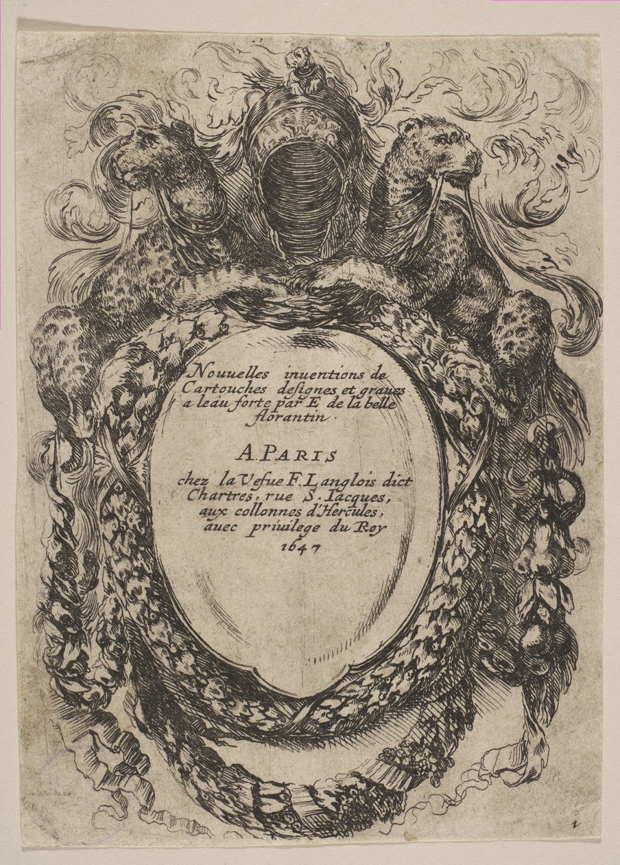 Cartucho com título: Novas invenções de cartuchos, 1647. de Stefano della Bella