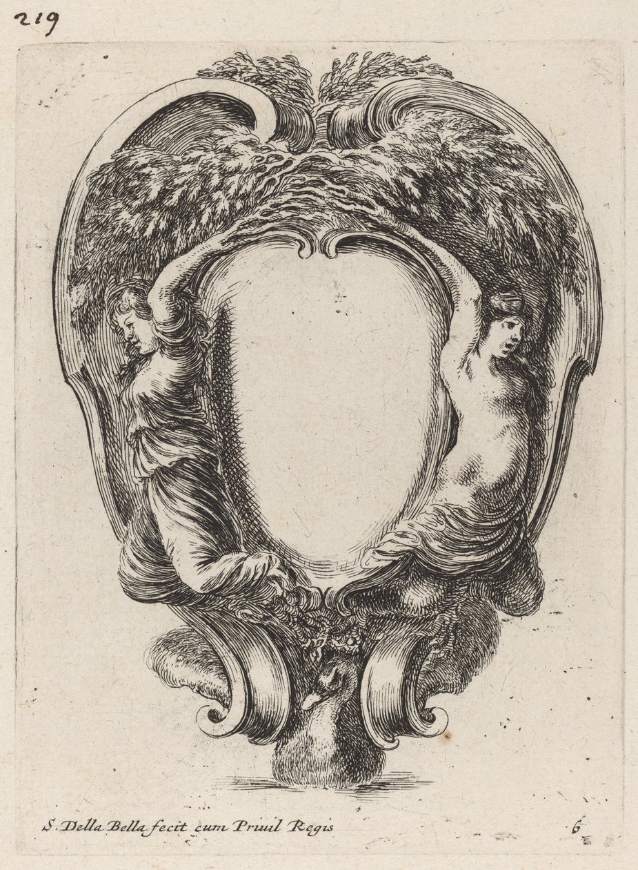 Cartouche com duas ninfas metamorfoseadas em árvores de Stefano della Bella