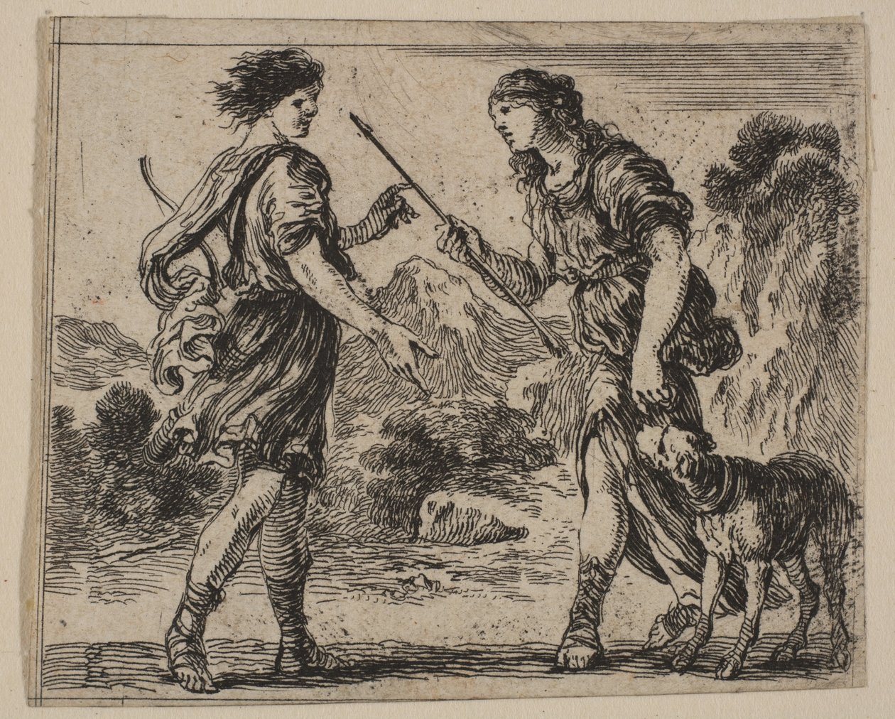 Cephalus e Procris, de Game of Mythology Jeu de la Mythologie, 1644. de Stefano della Bella