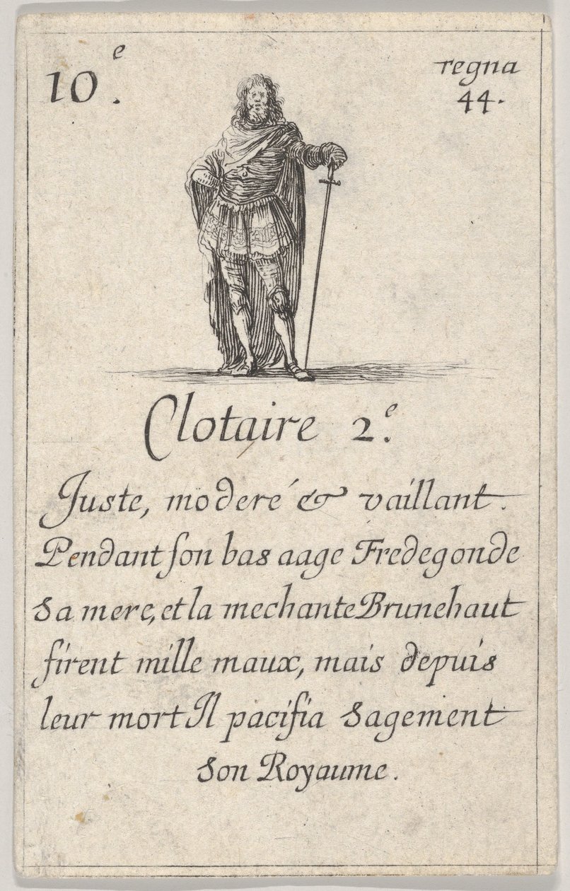 Clotaire 2.-e Juste, moderado ..., de Jogo dos Reis da França Jeu des Rois de Fran ..., 1644. de Stefano della Bella