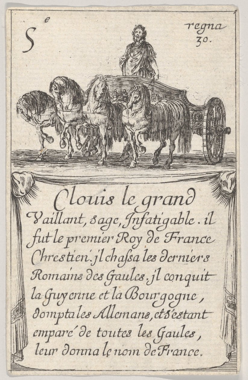 Clovis le grand Vaillant, sábio ..., do Jogo dos Reis da França Jeu des Rois de F ..., 1644. de Stefano della Bella