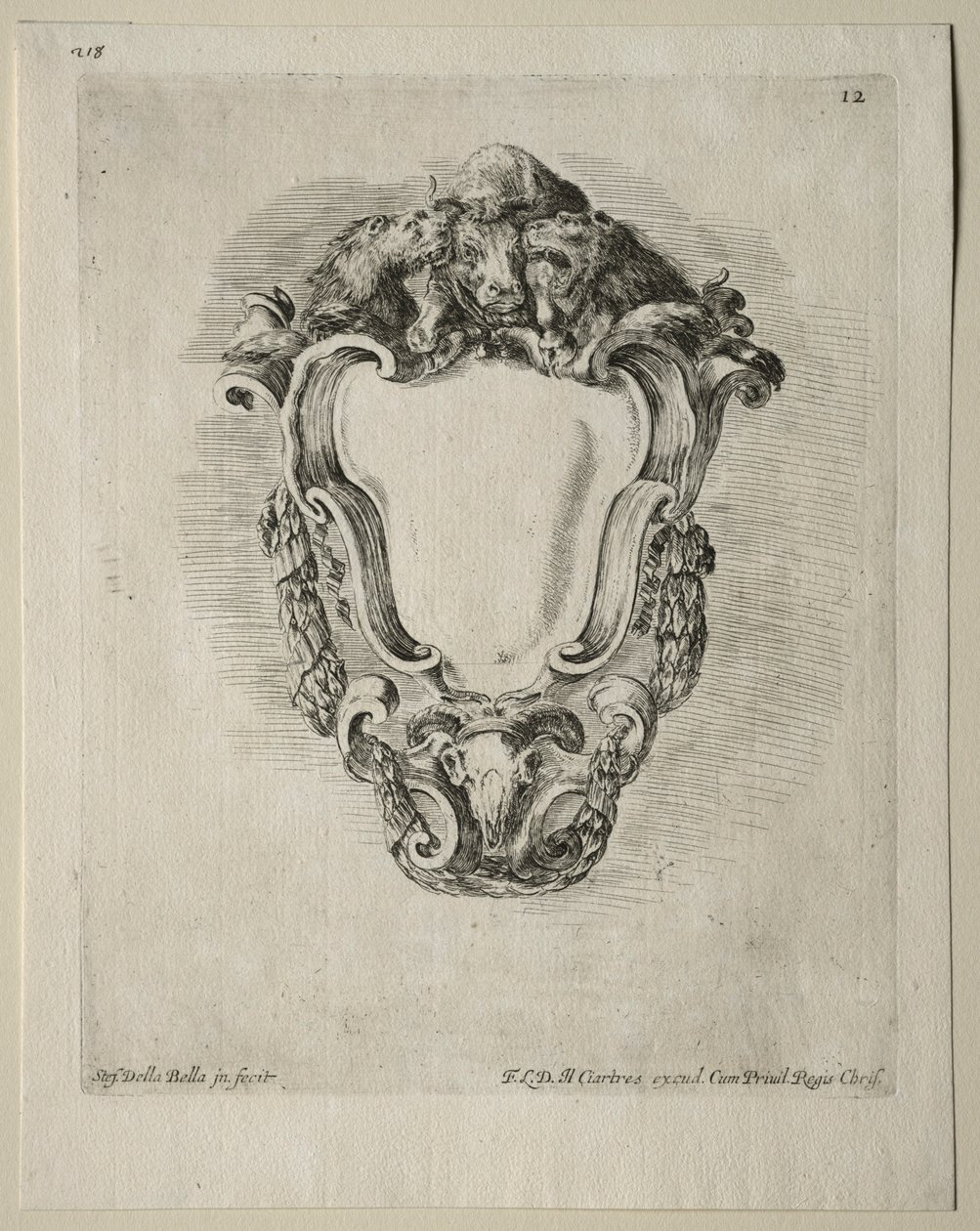Coleção de vários caprichos e novos desenhos de cartelas e ornamentos: no 12. de Stefano della Bella