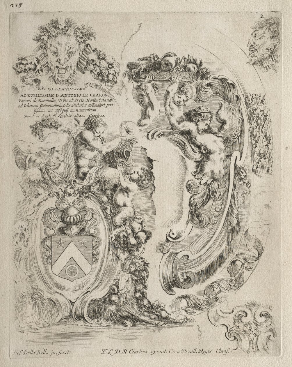 Coleção de Vários Caprichos e Novos Desenhos de Cartuchos e Ornamentos: Nº 2, Página Dedicatória de Stefano della Bella
