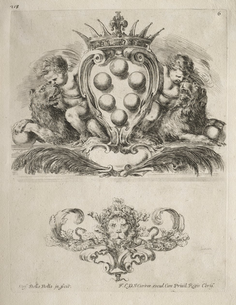 Coleção de vários caprichos e novos desenhos de cartelas e ornamentos: No. 6. de Stefano della Bella