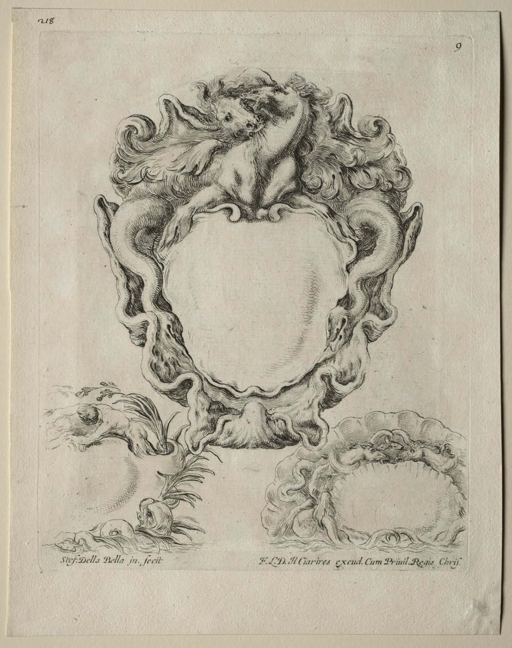 Coleção de vários caprichos e novos desenhos de cartelas e ornamentos: No. 9. de Stefano della Bella