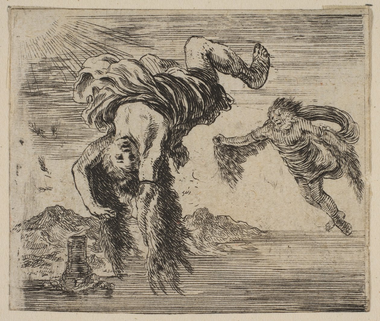 Dédalo e Ícaro, do Jogo da Mitologia Jeu de la Mythologie, 1644. de Stefano della Bella