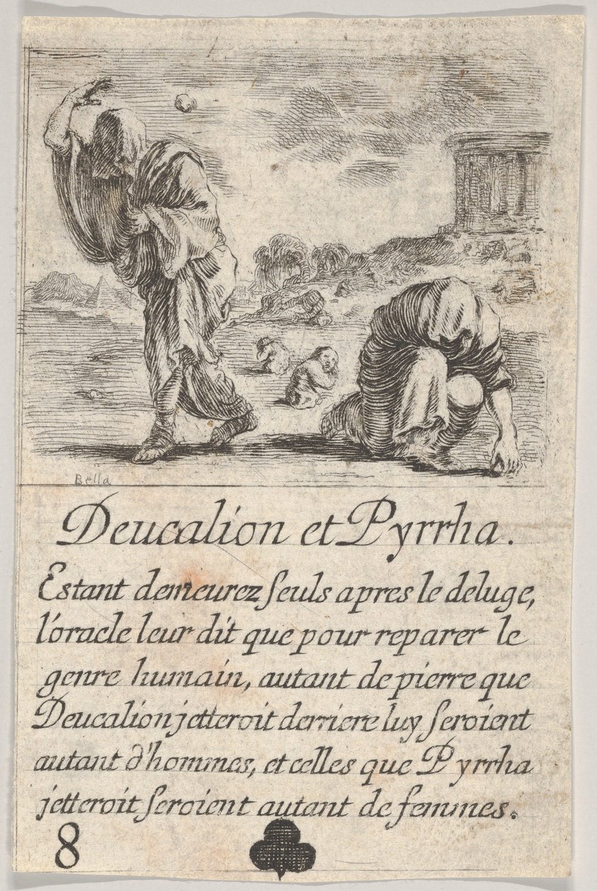 Deucalião e Pirra, do Jogo da Mitologia Jeu de la Mythologie, 1644. de Stefano della Bella