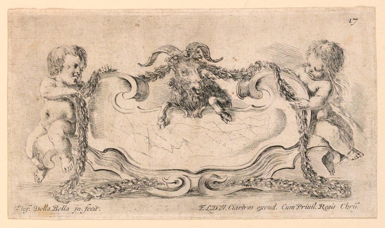 Escutcheon, No. 17 de "Raccolta di varii cappriccii et nove inveni di cartelle et ornamenti" de Stefano della Bella