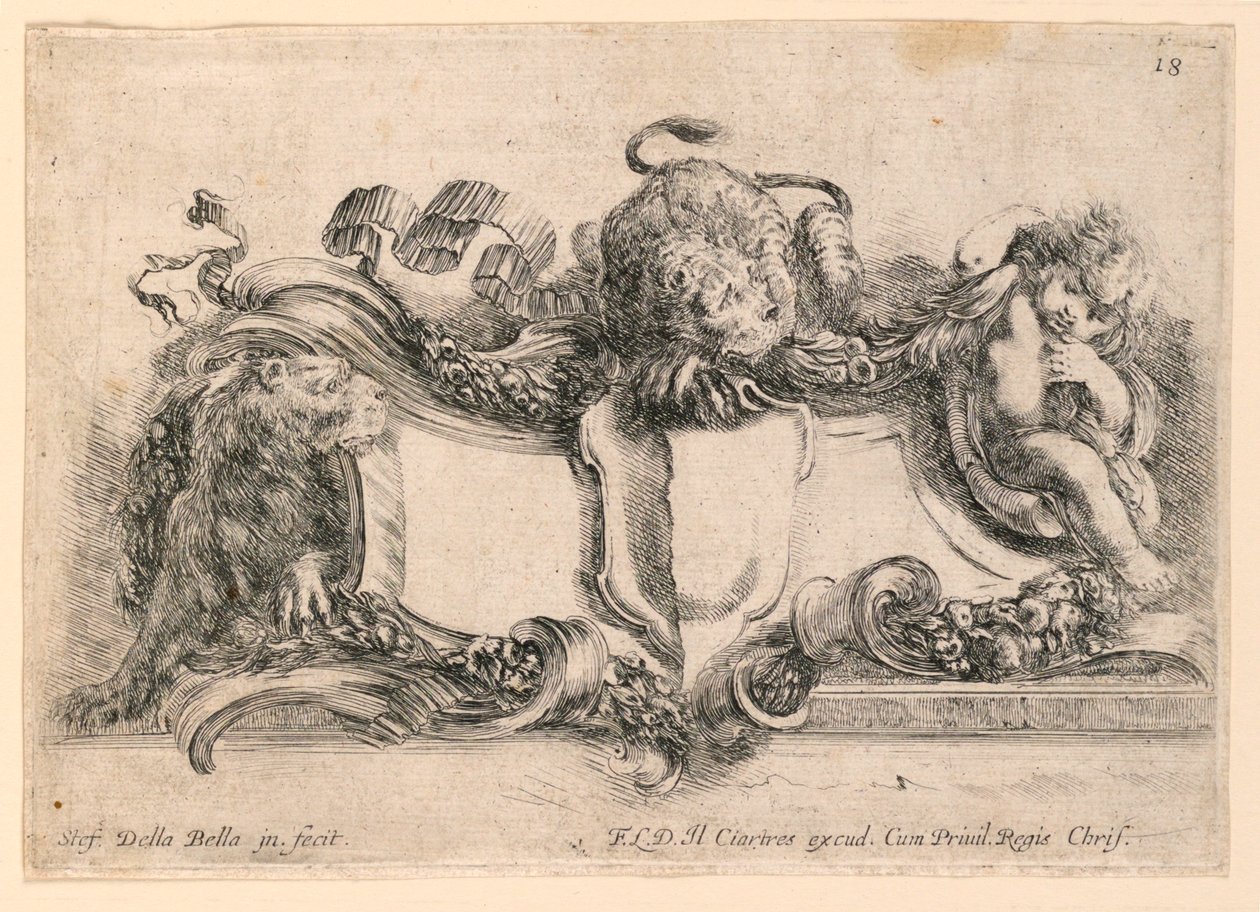 Escudo, nº 18 da "Coleção de vários caprichos e nove invenções de pastas e ornamentos" de Stefano della Bella