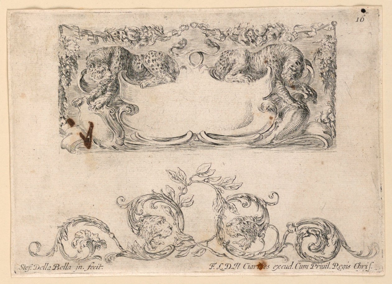 Escutcheon, Rinceaux, No. 16 de "Raccolta di varii cappriccii et nove inveni di cartelle et ornamenti" de Stefano della Bella