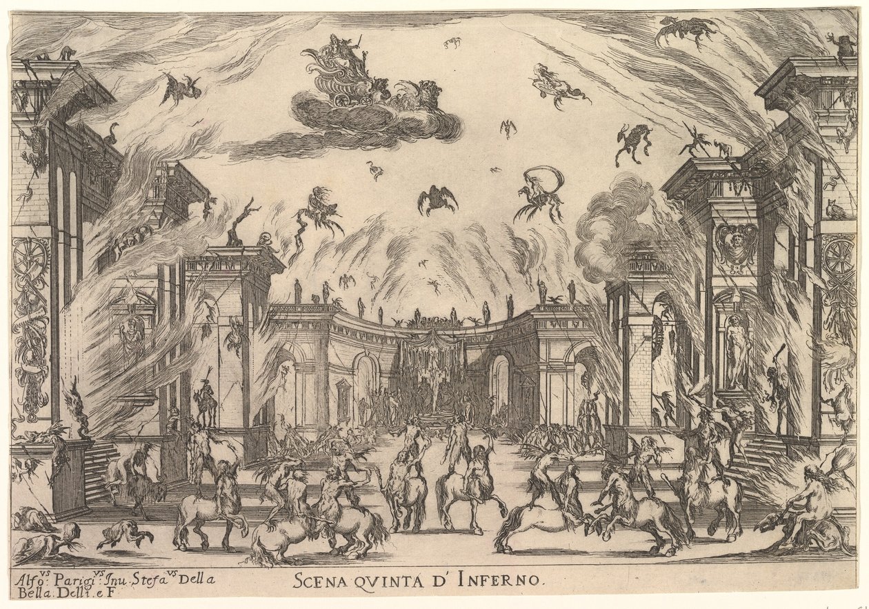 Quinta cena, o Inferno, de O casamento dos deuses Le nozze degli Dei, 1637. de Stefano della Bella
