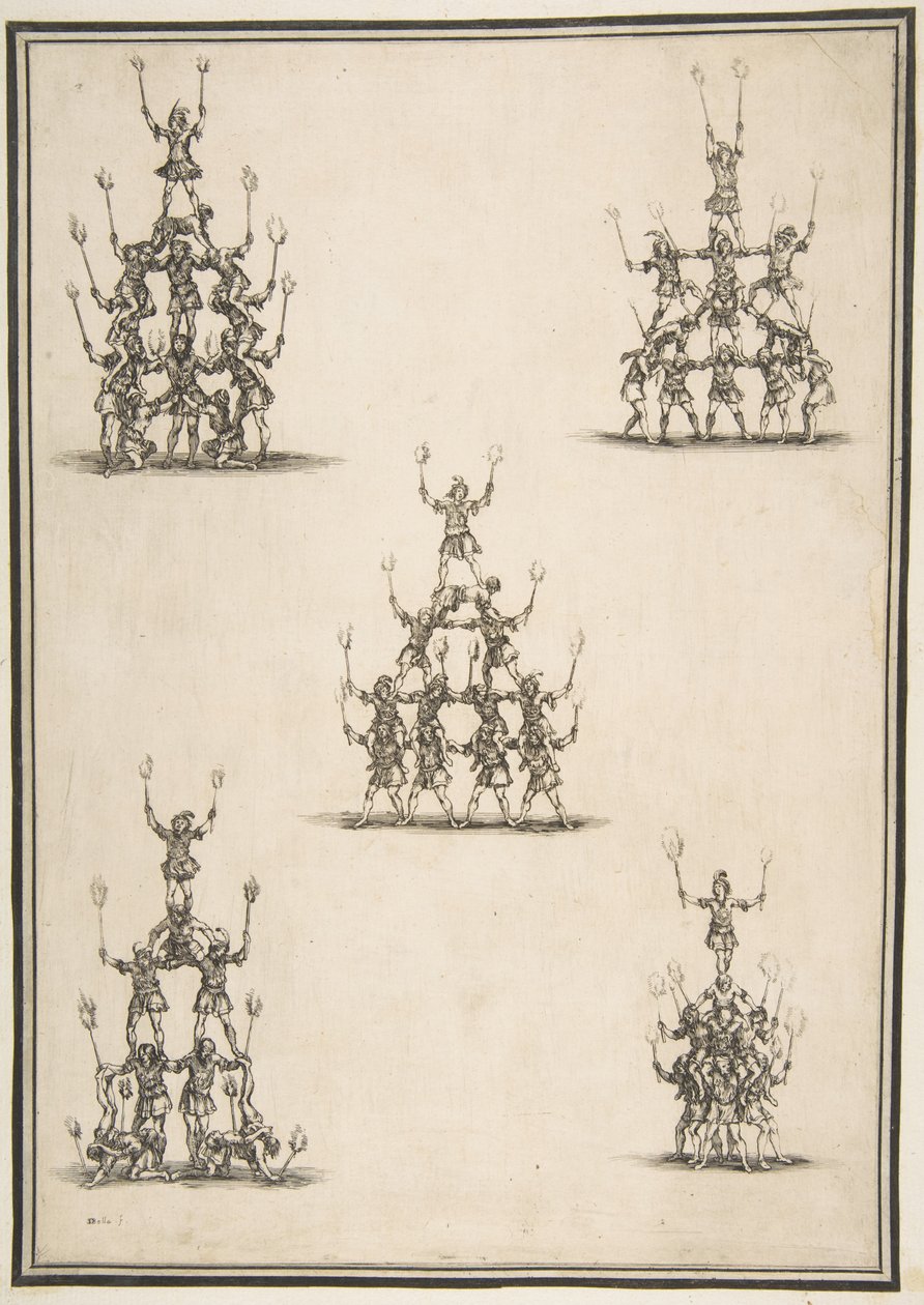 Cinco Grupos de Acrobatas, 1652. de Stefano della Bella