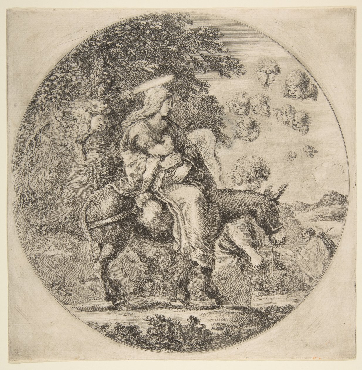 Voo para o Egito, uma composição redonda, ca. 1662 de Stefano della Bella