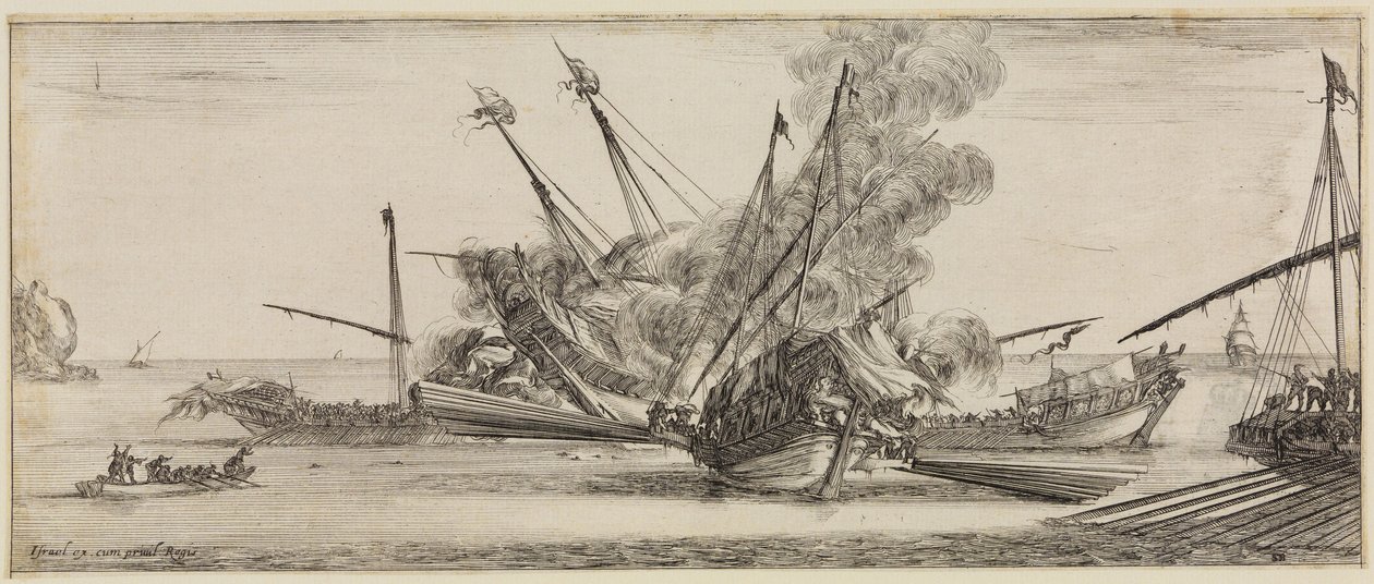 Paz e Guerra (Et pace et bello): Batalha naval em que três galeras cercaram uma quarta de Stefano della Bella
