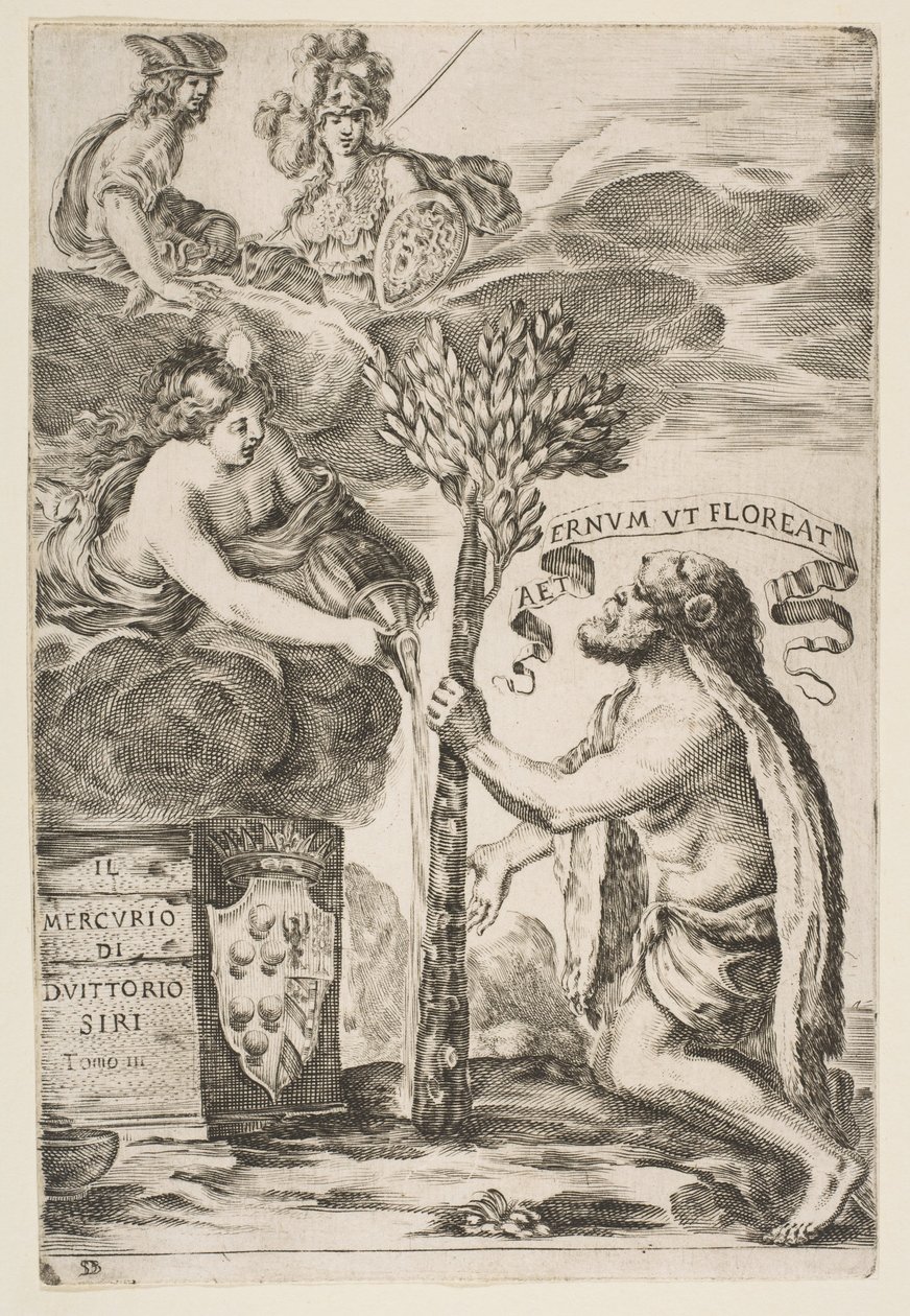 Frontispício para Il Mercurio, III: Hércules plantando seu clube, 1652. de Stefano della Bella
