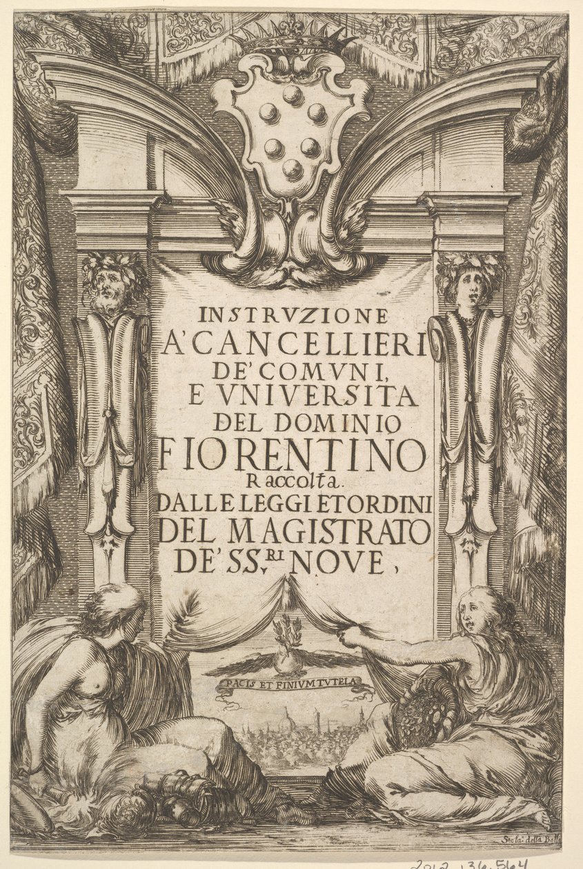Frontispício para as instruções dos Chanceleres Instruzione a Cancellieri: Medici coat ..., 1635. de Stefano della Bella