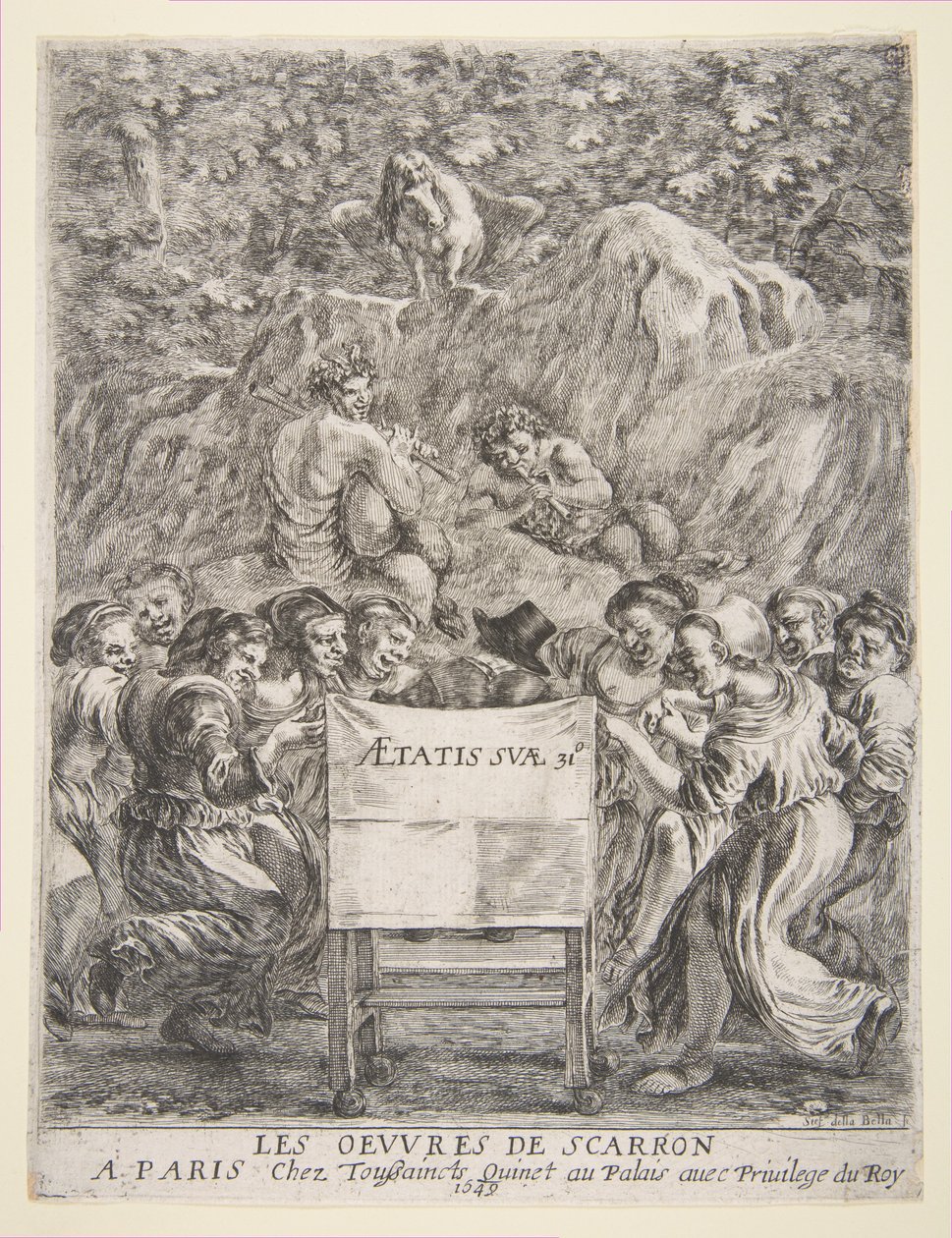 Frontispício para Les Oeuvres de Scarron, 1649. de Stefano della Bella