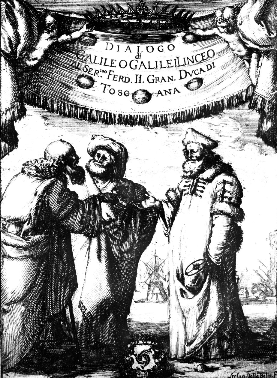 Frontispício do Diálogo dos Sistemas Máximos de Galileu, 1632 de Stefano della Bella