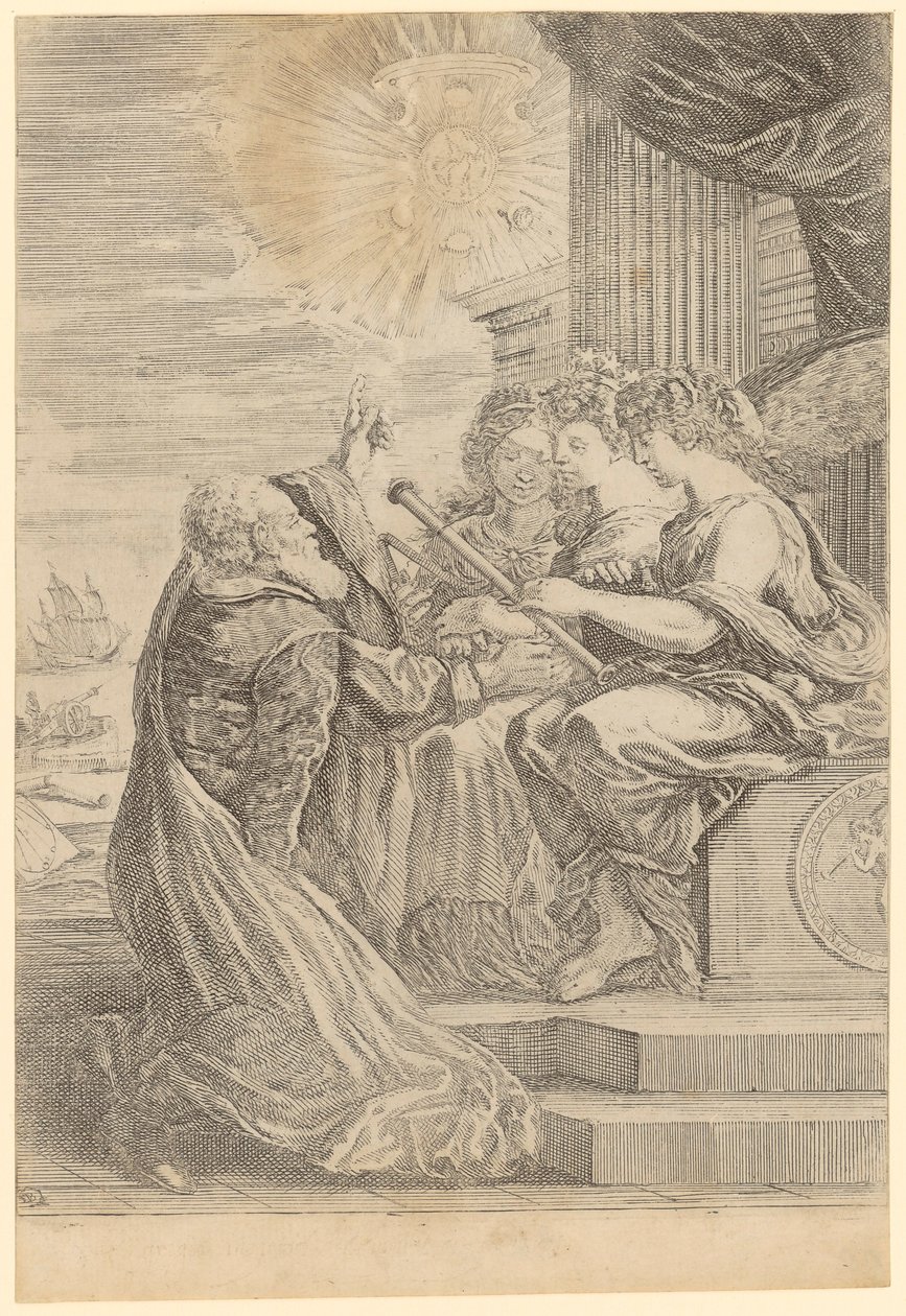 Galileu perante as personificações da astronomia, da perspetiva e da matemática de Stefano della Bella