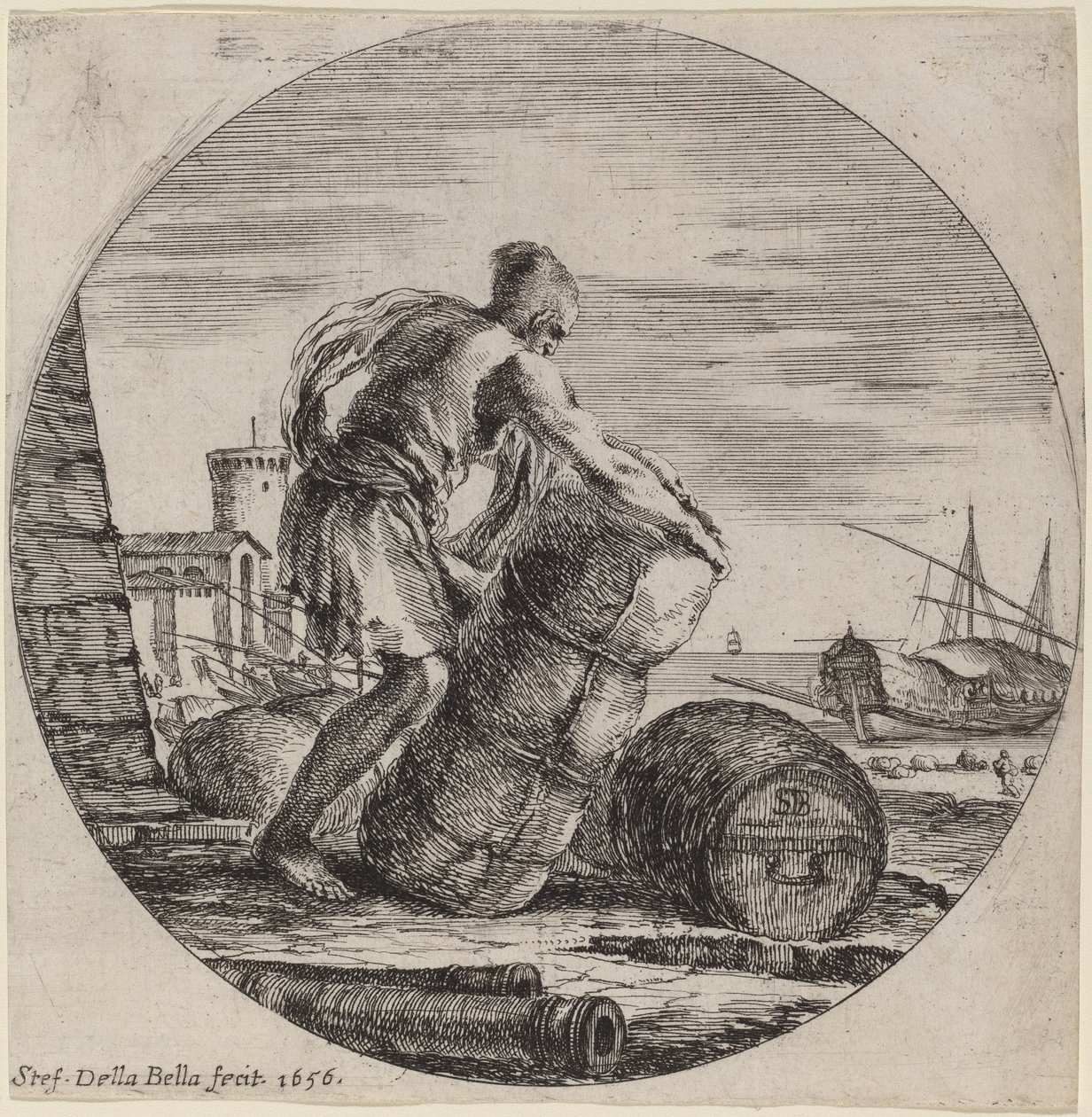 Galley Slave transportando a carga de um navio de Stefano della Bella