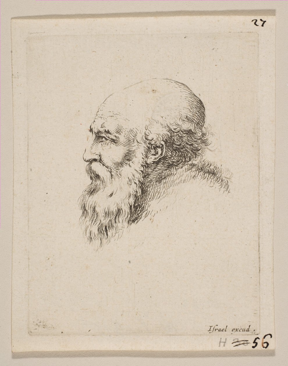 Cabeça de um velho careca e barbudo de perfil, de várias cabeças e figuras diversas ..., 1650. de Stefano della Bella
