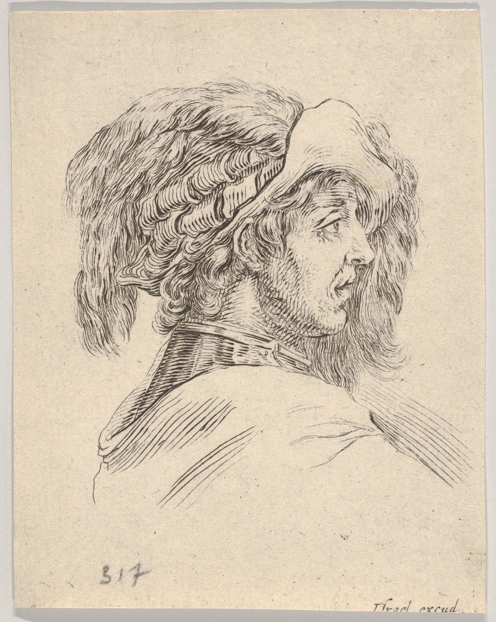 Cabeça de um homem sem barba, virada de perfil para a direita, de Diverse Heads and Figu ..., 1650. de Stefano della Bella