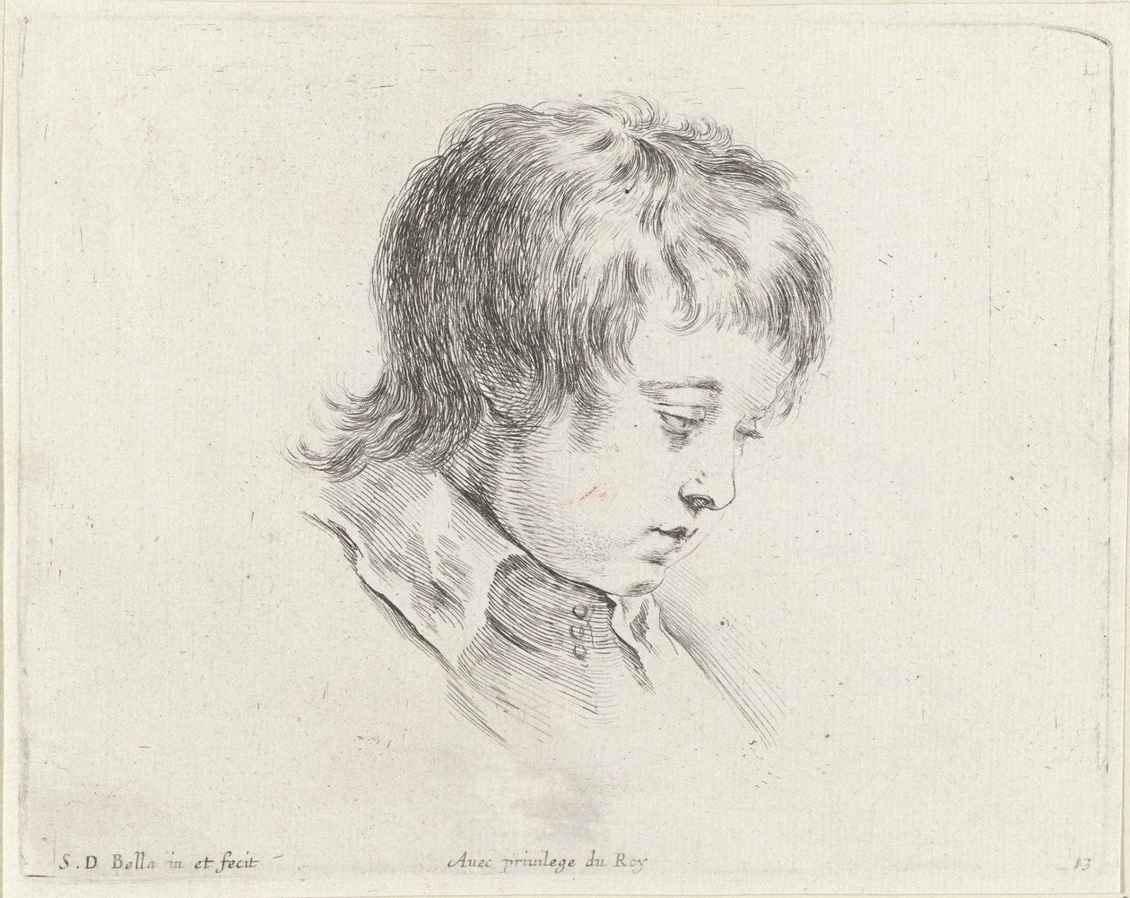 Cabeça de um jovem, olhando para baixo à direita
Os princípios do desenho (título da série)
I principii del disegno (título da série) de Stefano della Bella