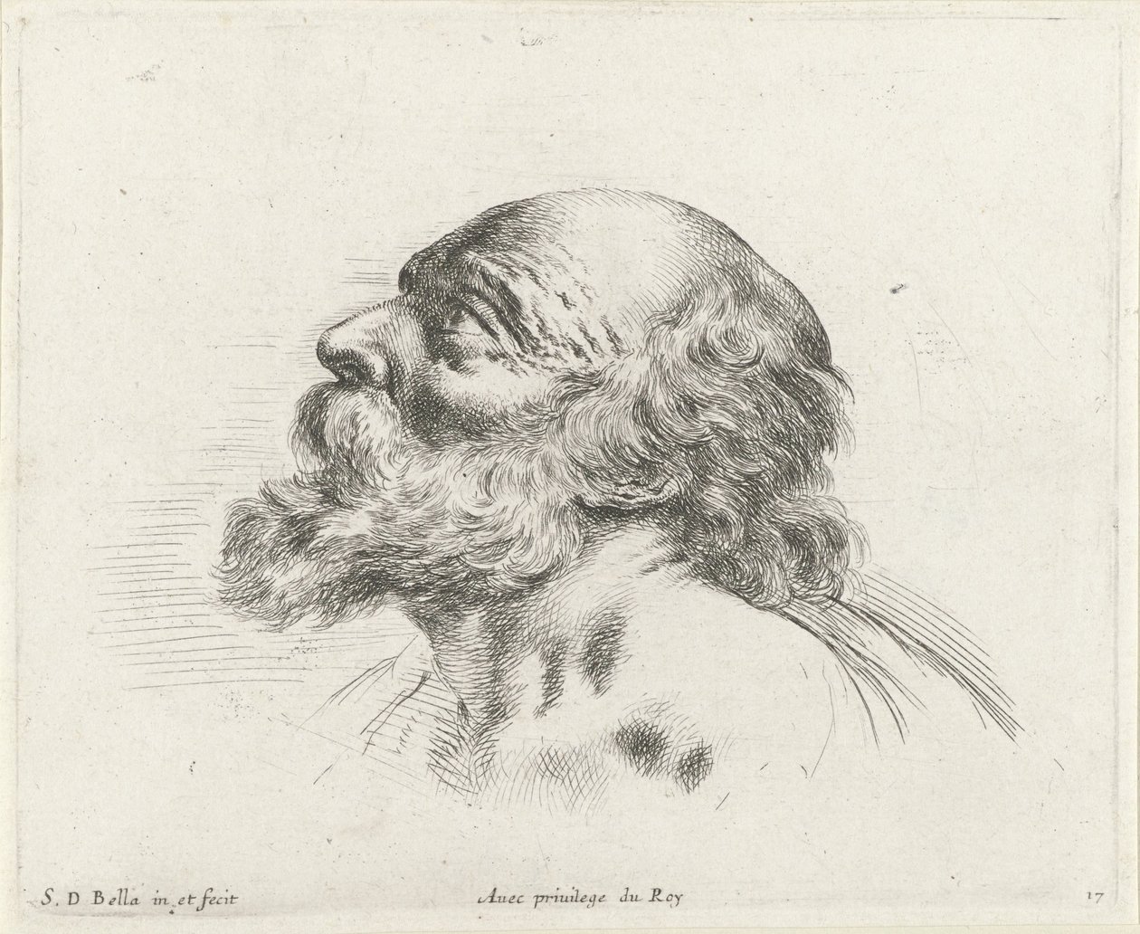 Cabeça de um velho careca com barba, de perfil à esquerda (possivelmente São Pedro)
Os princípios do desenho (título da série)
I principii del disegno (título da série) de Stefano della Bella