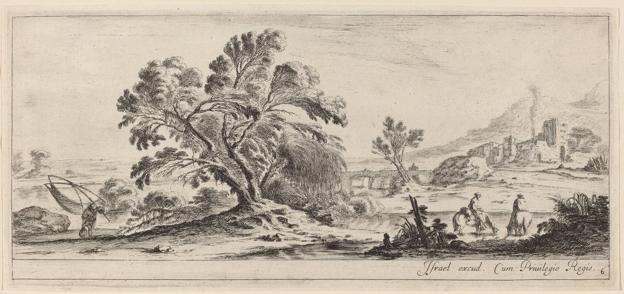 Paisagem com pescador carregando sua rede, em ou antes de 1647. de Stefano della Bella