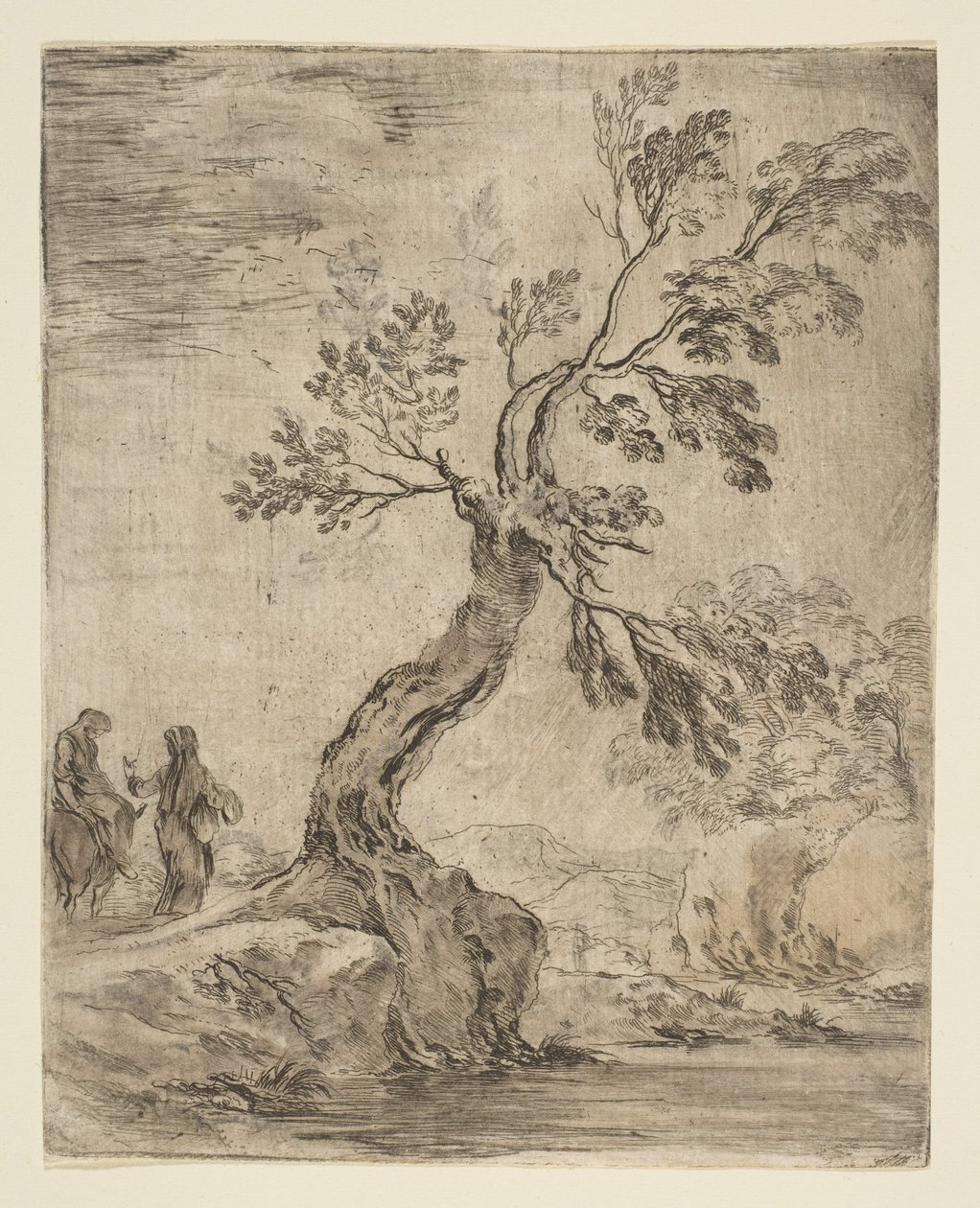 Paisagem com duas mulheres, uma montada em um burro, ca. 1660 de Stefano della Bella