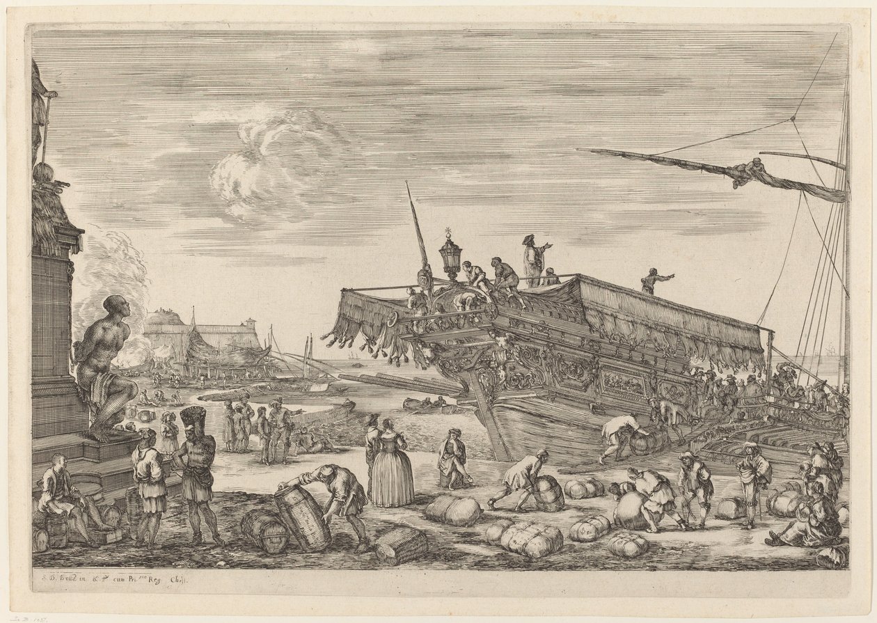 Carregando um navio, provavelmente c. 16541655. de Stefano della Bella