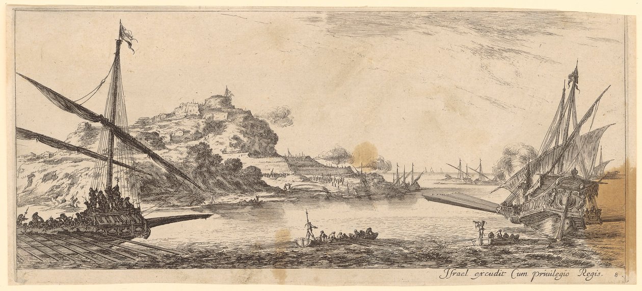 Baía com duas galeras e dois barcos de Stefano della Bella