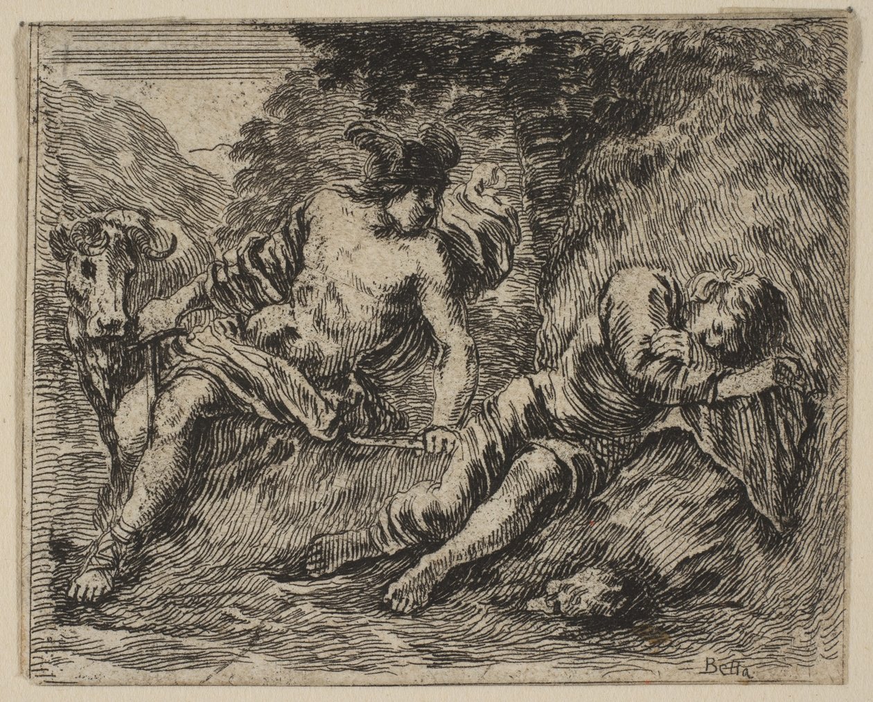Mercúrio e Argus, de Game of Mythology Jeu de la Mythologie, 1644. de Stefano della Bella