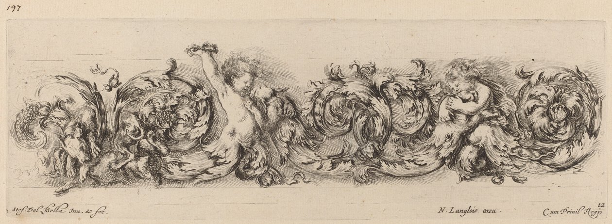 Friso Ornamental com Crianças e Cães, provavelmente 1648. de Stefano della Bella