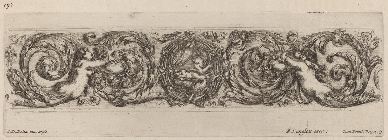 Friso Ornamental com Cupido e Psique, provavelmente 1648. de Stefano della Bella